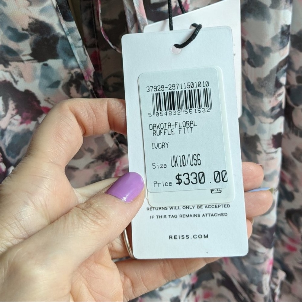 Reiss NWT Watercolor Dakota Dress Size 6 White, Pink, Black - Picture 7 of 7